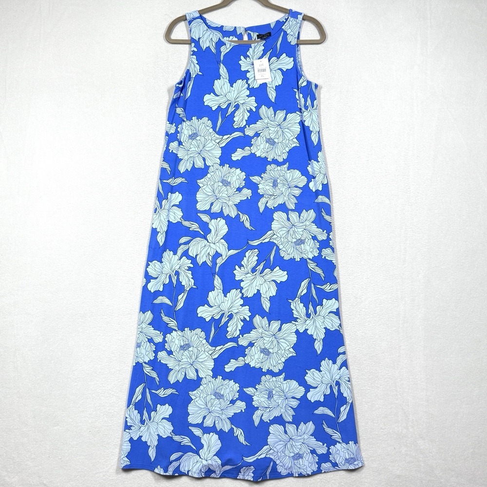 J Jill Dress Womens XS Wearever Maxi Floral Print Tank Pullover Pockets Slit NWT
